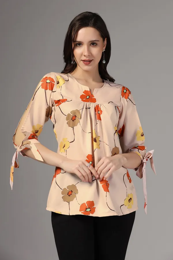 Beige_Micro_Floral_Printed_Casual_Top_For_Women