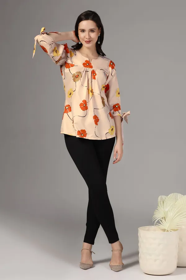 Beige_Micro_Floral_Printed_Casual_Top_For_Women