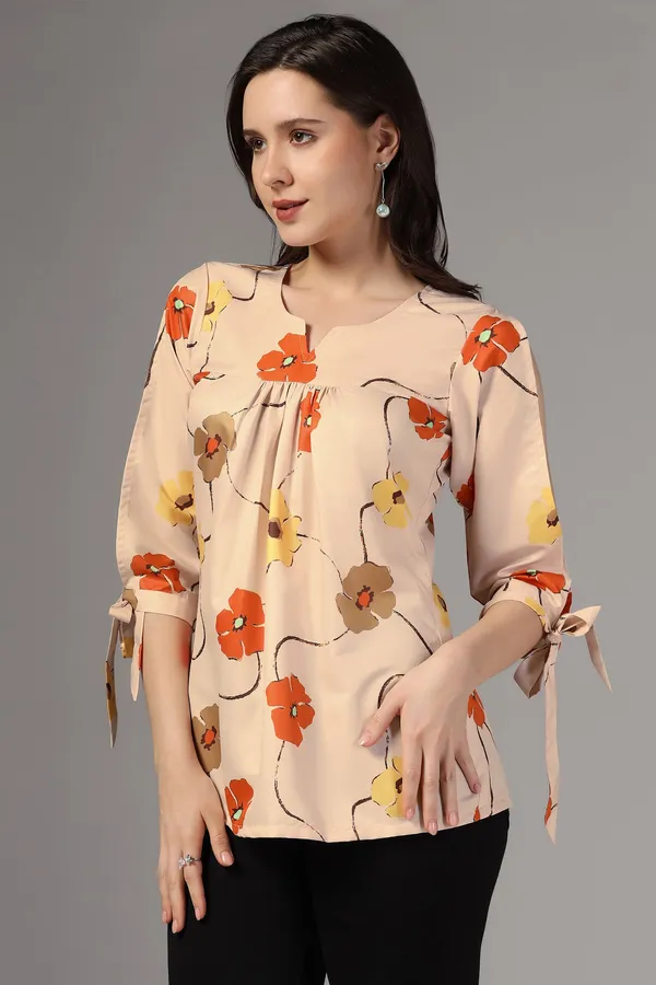 Beige_Micro_Floral_Printed_Casual_Top_For_Women