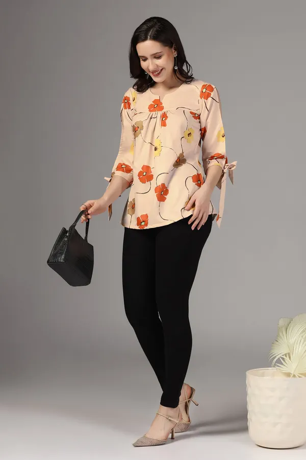 Beige_Micro_Floral_Printed_Casual_Top_For_Women