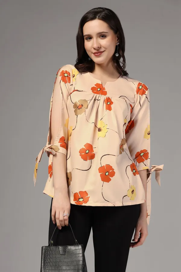 Beige_Micro_Floral_Printed_Casual_Top_For_Women