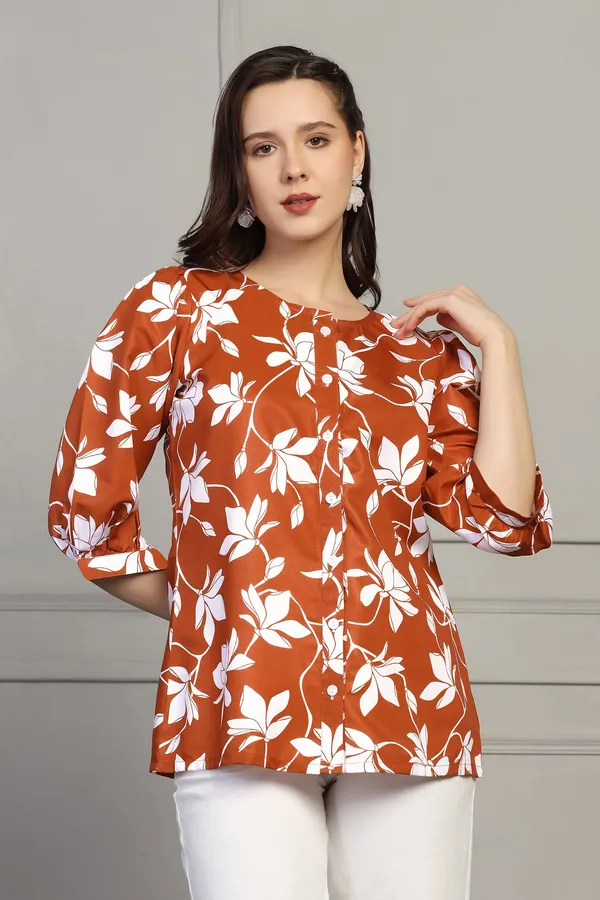 Rust_Micro_All-Over_Floral_Printed_Casual_Top_For_Women