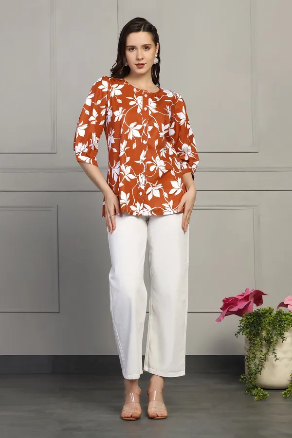 Rust_Micro_All-Over_Floral_Printed_Casual_Top_For_Women