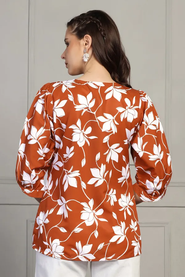 Rust_Micro_All-Over_Floral_Printed_Casual_Top_For_Women