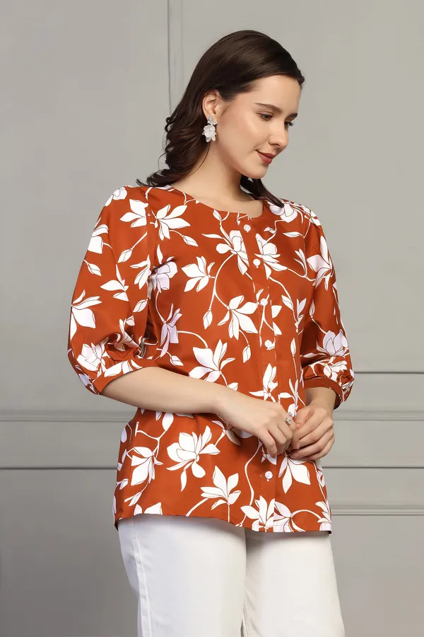 Rust_Micro_All-Over_Floral_Printed_Casual_Top_For_Women