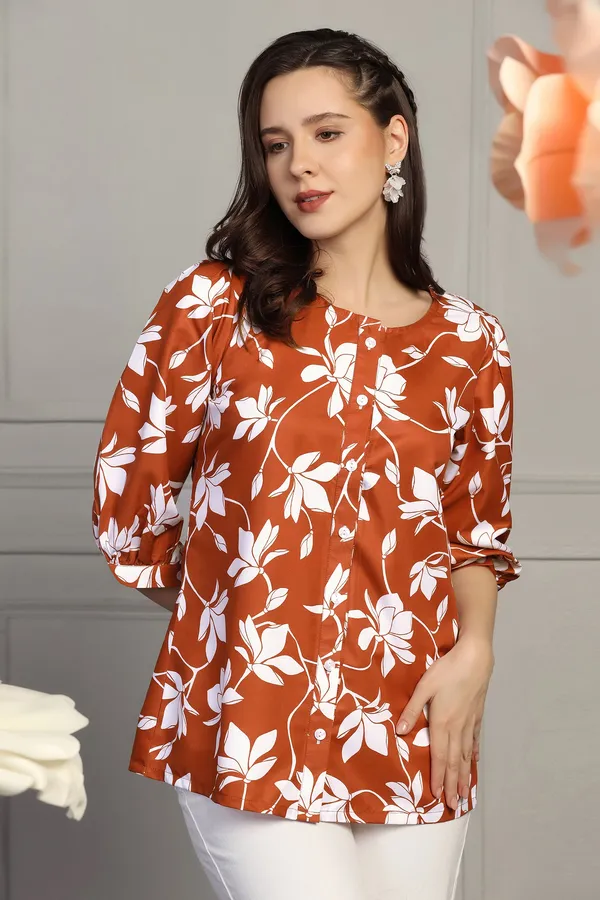 Rust_Micro_All-Over_Floral_Printed_Casual_Top_For_Women
