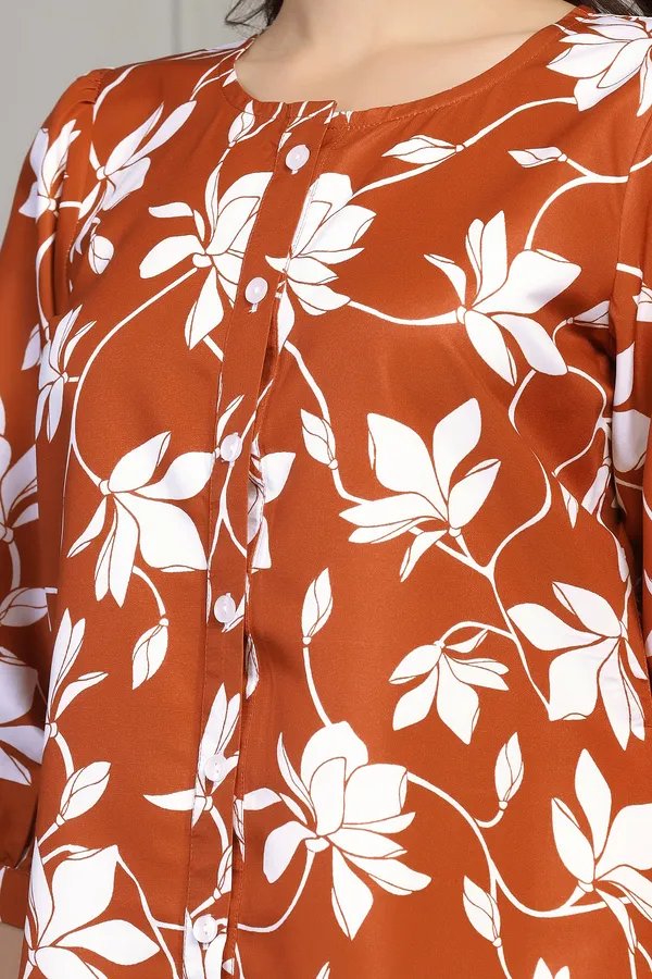 Rust_Micro_All-Over_Floral_Printed_Casual_Top_For_Women