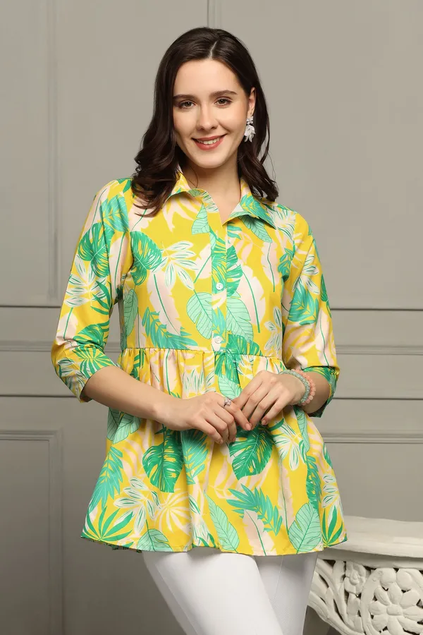 Yellow_Micro_Botanical_Printed_A-Line_Top_For_Women