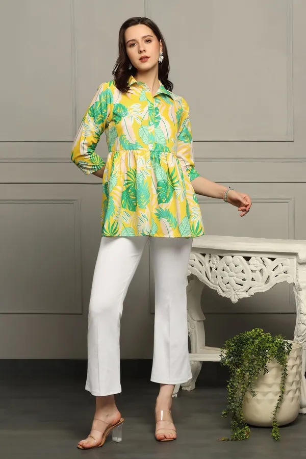Yellow_Micro_Botanical_Printed_A-Line_Top_For_Women