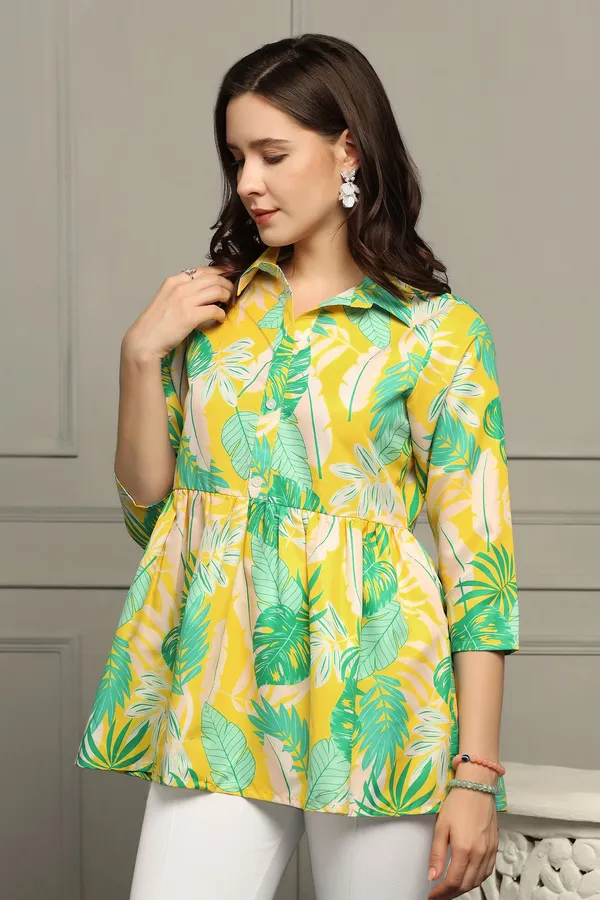 Yellow_Micro_Botanical_Printed_A-Line_Top_For_Women