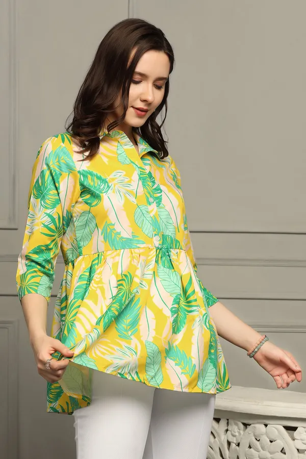 Yellow_Micro_Botanical_Printed_A-Line_Top_For_Women