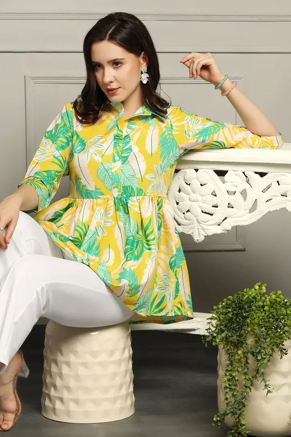 Yellow_Micro_Botanical_Printed_A-Line_Top_For_Women