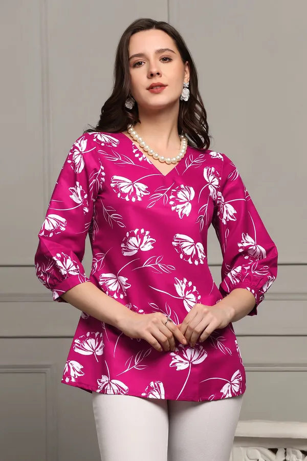 Magenta_Micro_Floral_Printed_Casual_Top_For_Women