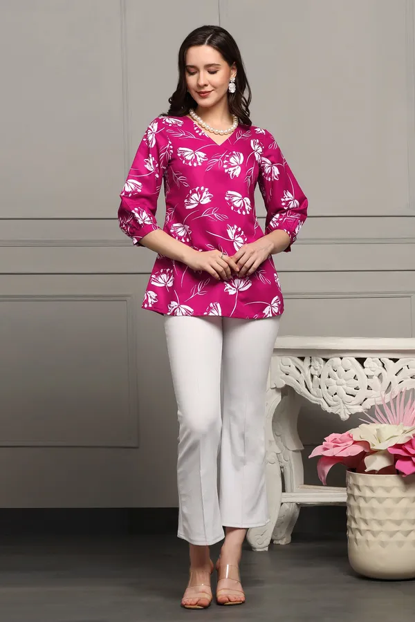 Magenta_Micro_Floral_Printed_Casual_Top_For_Women