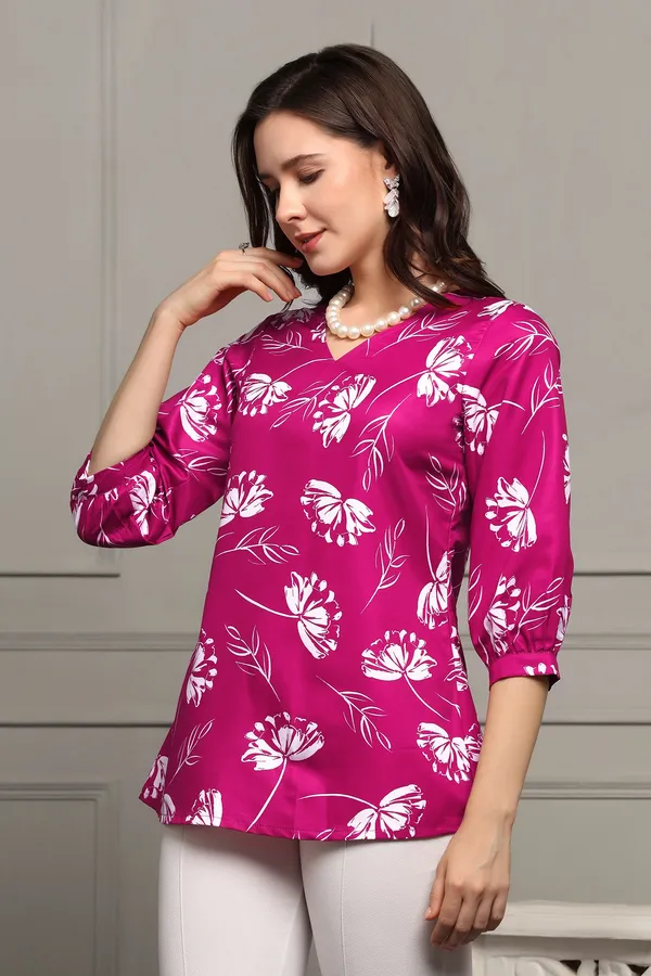 Magenta_Micro_Floral_Printed_Casual_Top_For_Women