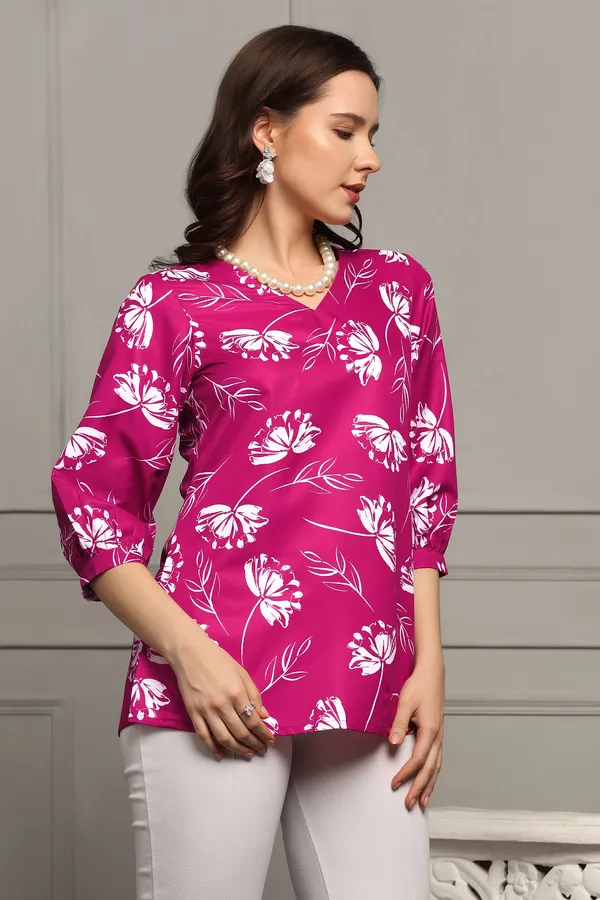 Magenta_Micro_Floral_Printed_Casual_Top_For_Women