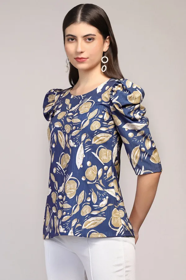 Blue_Cotton_Blend_Abstract_Printed_Regular_Style_Hip_Length_Top_For_Women