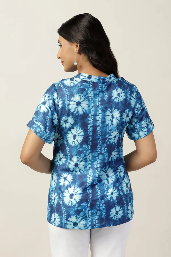 Blue_Cotton_Blend_Tie_&_Dye_Printed_Regular_Style_Hip_Length_Top_For_Women