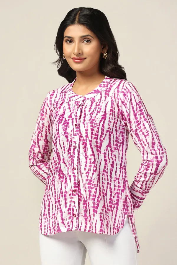 Pink_Slub_Tie_&_Dye_Printed_Casual_Hip_Length_Top_For_Women