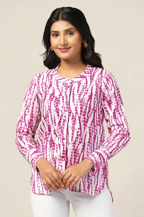 Pink_Slub_Tie_&_Dye_Printed_Casual_Hip_Length_Top_For_Women
