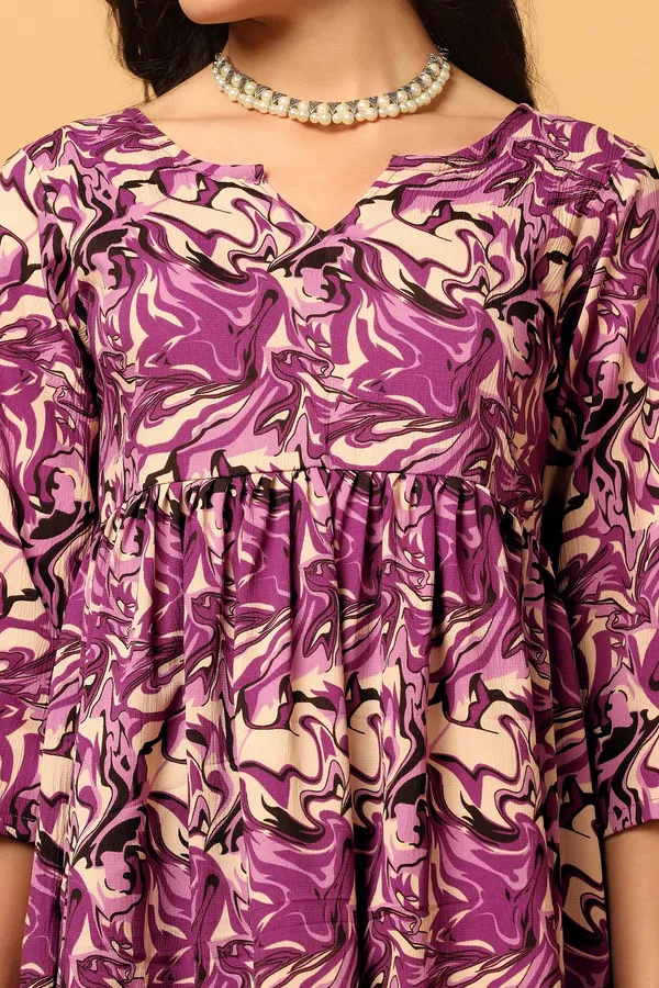 Purple_Abstract_Print_Peplum_Style_Tunic_Top_For_Women