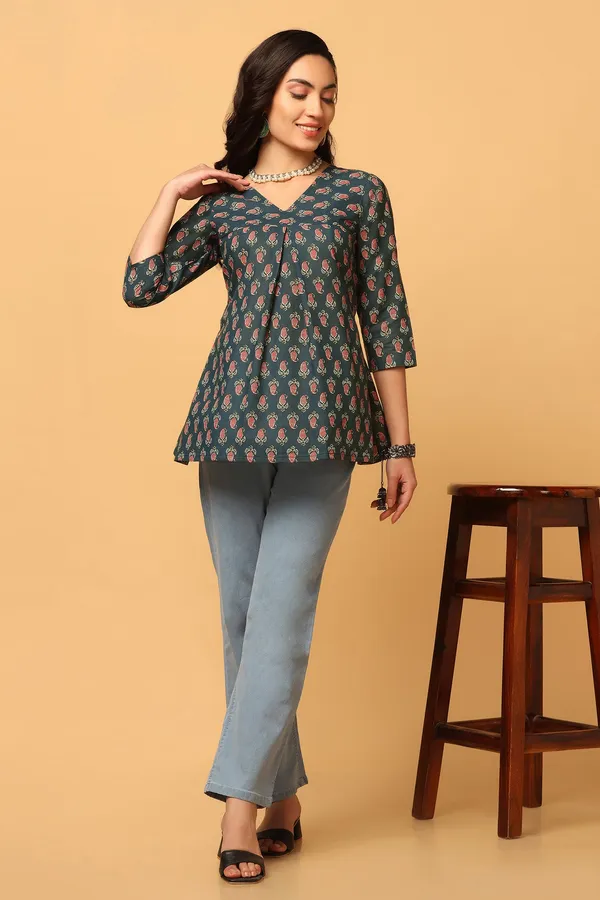 Bottle_Green_Paisley_Print_Flared_Style_Tunic_Top_For_Women