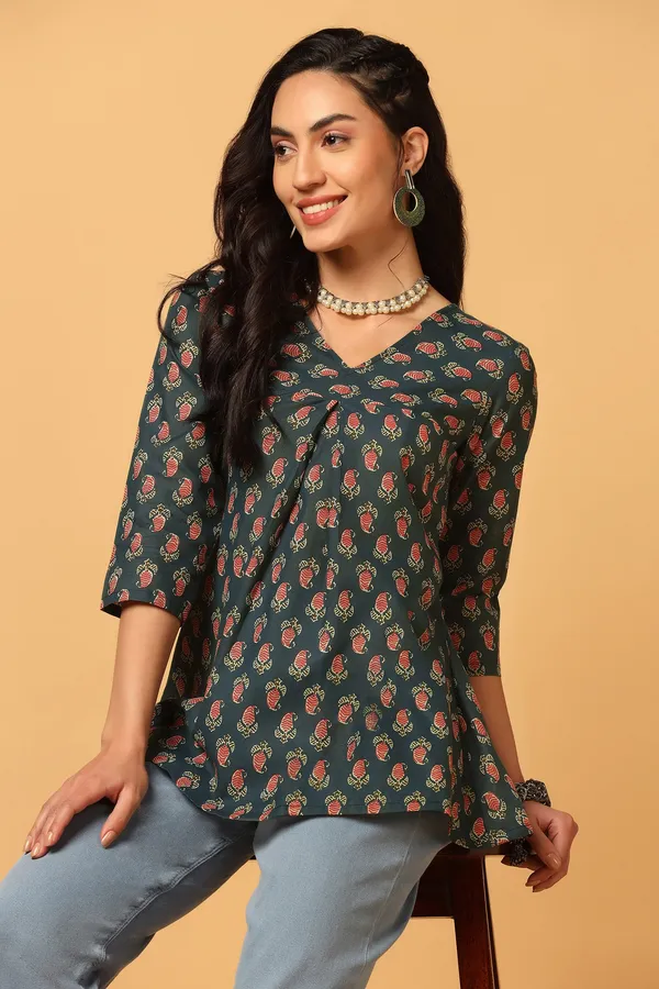Bottle_Green_Paisley_Print_Flared_Style_Tunic_Top_For_Women