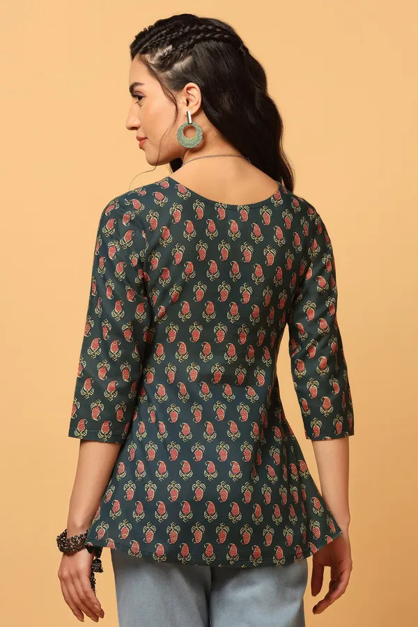Bottle_Green_Paisley_Print_Flared_Style_Tunic_Top_For_Women
