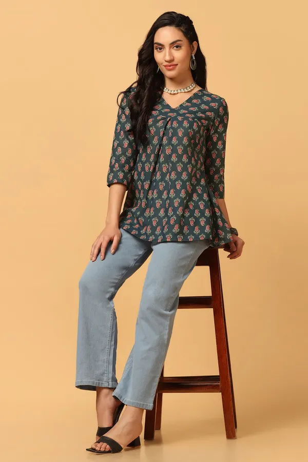 Bottle_Green_Paisley_Print_Flared_Style_Tunic_Top_For_Women