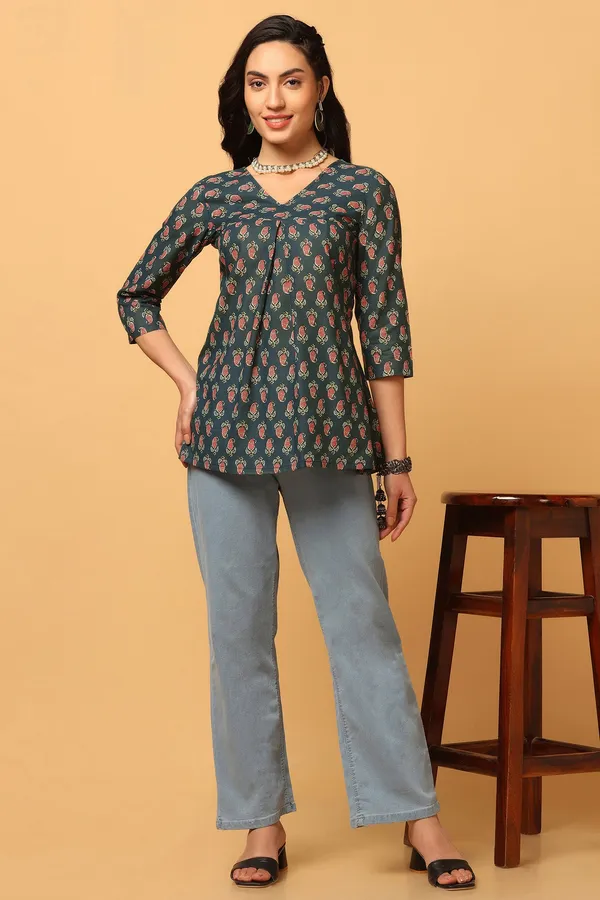 Bottle_Green_Paisley_Print_Flared_Style_Tunic_Top_For_Women
