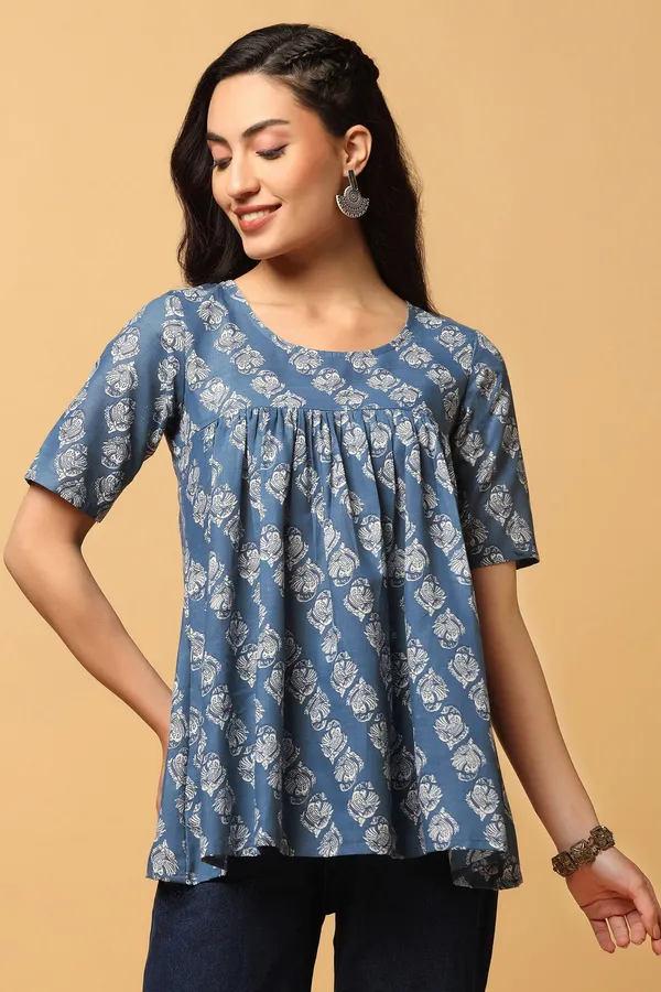 Blue_Block_Print_Regular_Tunic_Top_For_Women
