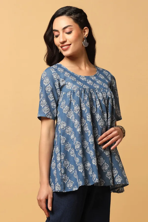Blue_Block_Print_Regular_Tunic_Top_For_Women