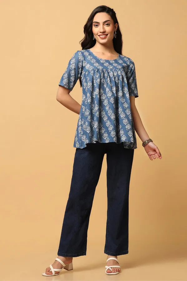 Blue_Block_Print_Regular_Tunic_Top_For_Women
