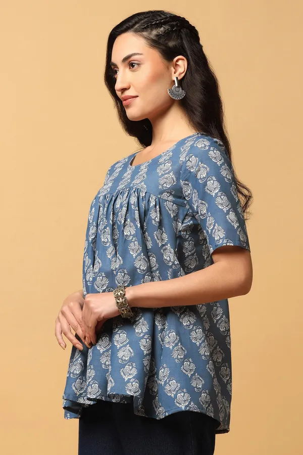 Blue_Block_Print_Regular_Tunic_Top_For_Women