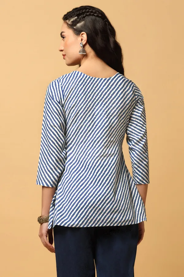 Blue_Cotton_Stripe_Print_Tunic_Top_For_Women