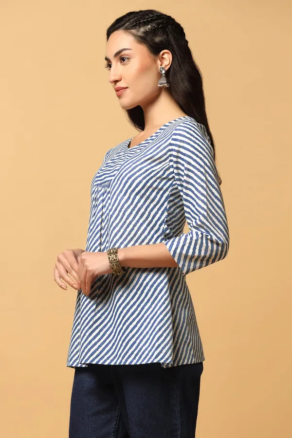 Blue_Cotton_Stripe_Print_Tunic_Top_For_Women