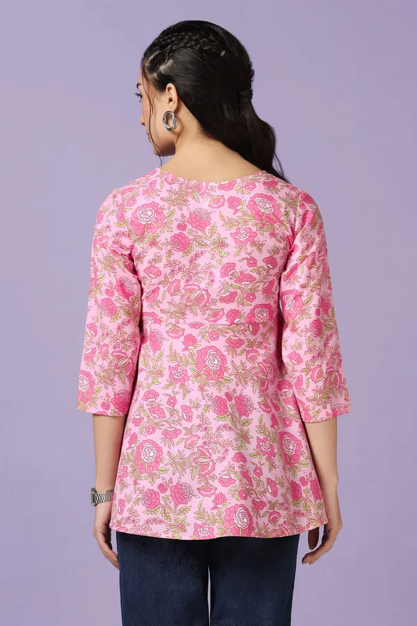 Light_Pink_Cotton_Floral_Print_Tunic_Top_For_Women