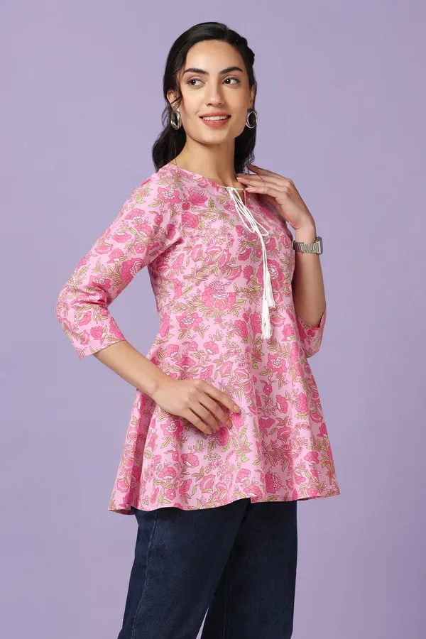Light_Pink_Cotton_Floral_Print_Tunic_Top_For_Women