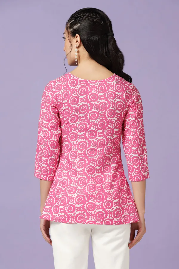 Pink_All_Over_Print_Straight_Tunic_Top_For_Women