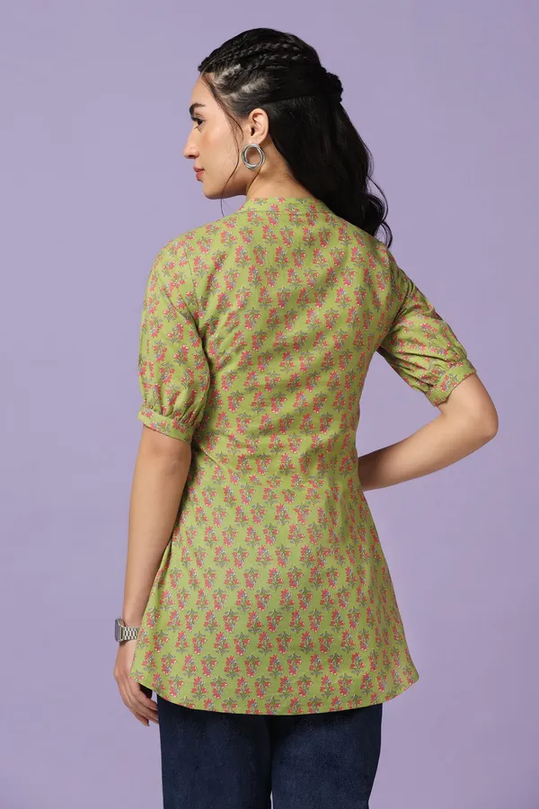 Green_Cotton_Floral_Print_Tunic_Top_For_Women
