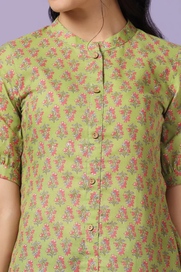 Green_Cotton_Floral_Print_Tunic_Top_For_Women