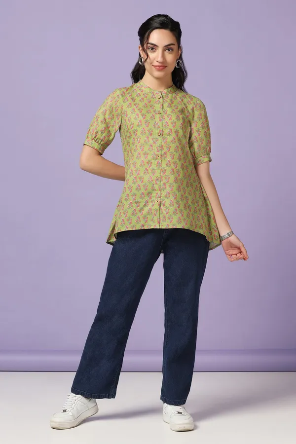 Green_Cotton_Floral_Print_Tunic_Top_For_Women