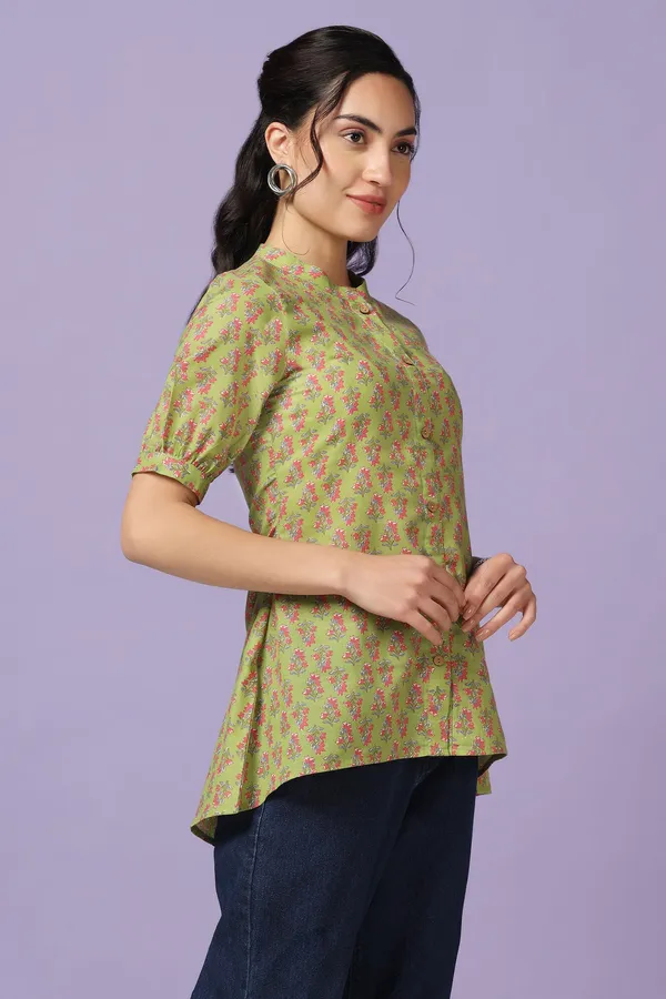 Green_Cotton_Floral_Print_Tunic_Top_For_Women