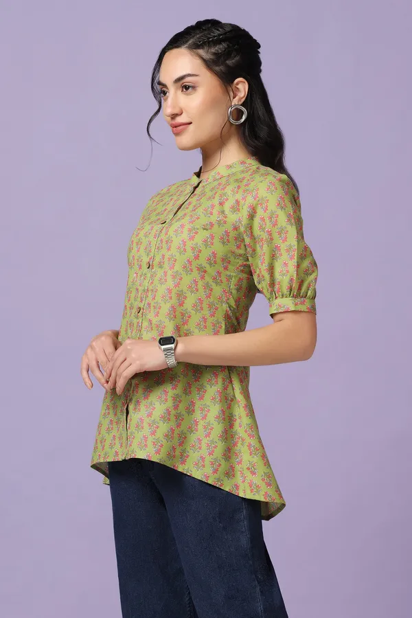 Green_Cotton_Floral_Print_Tunic_Top_For_Women