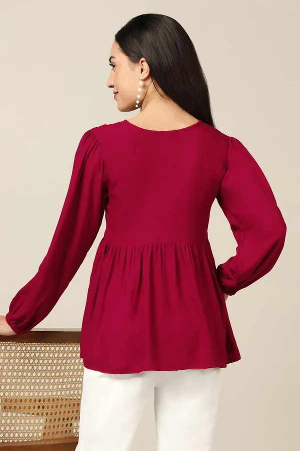 Maroon_Rayon_Embroidered_Tunic_Top_For_Women