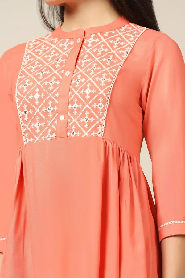 Peach_Rayon_Embroidered_Top_For_Women