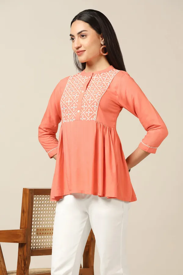 Peach_Rayon_Embroidered_Top_For_Women