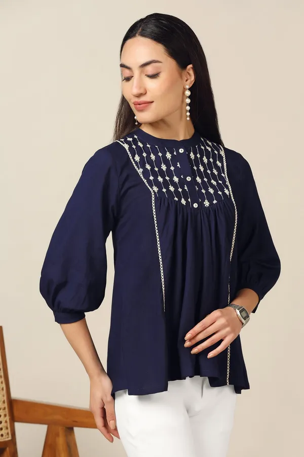 Navy_Blue_Rayon_Embroidered_A-Line_Tunic_Top_For_Women