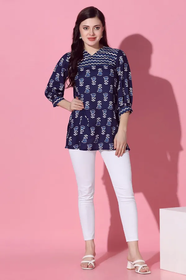 Navy_Blue_Cotton_Slub_Floral_Printed_Straight_Tunic_Top_For_Women