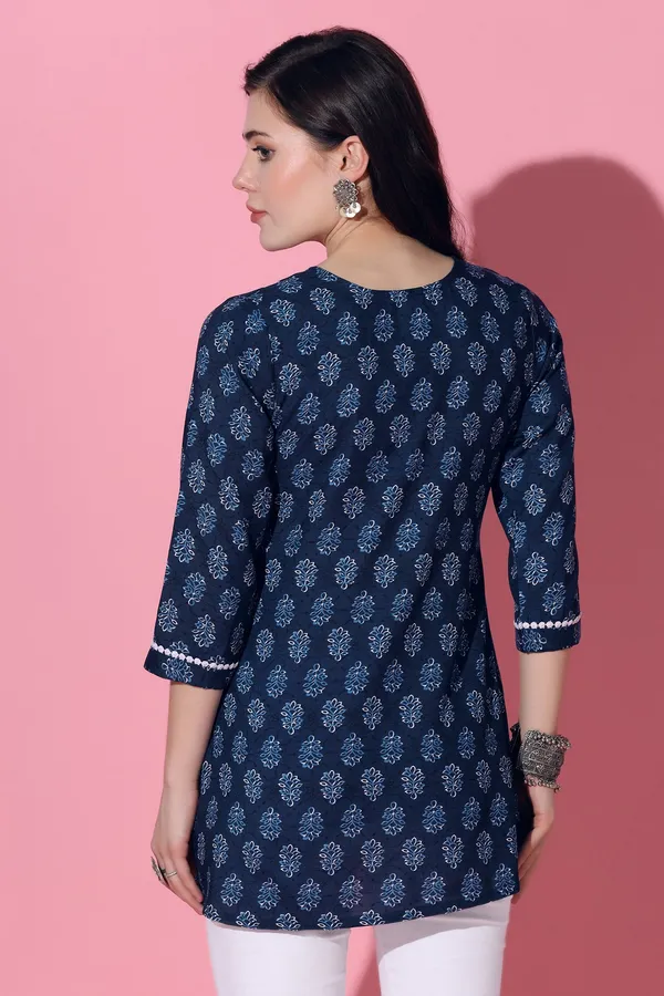 Navy_Blue_Cotton_Slub_Floral_Printed_Straight_Tunic_Top_For_Women